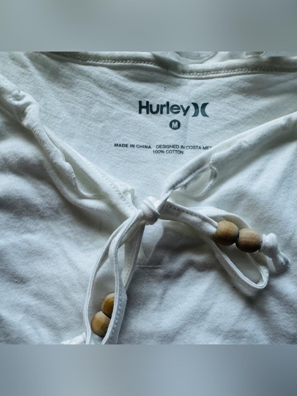 Hurley White Cotton Top with Wood Bead Tie
